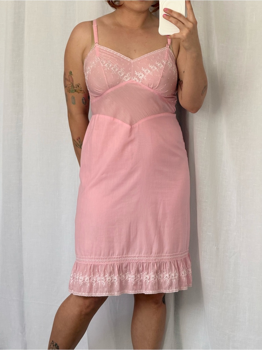 ✧ vintage 60’s cotton Pink Embroidered Slip Dress ✧